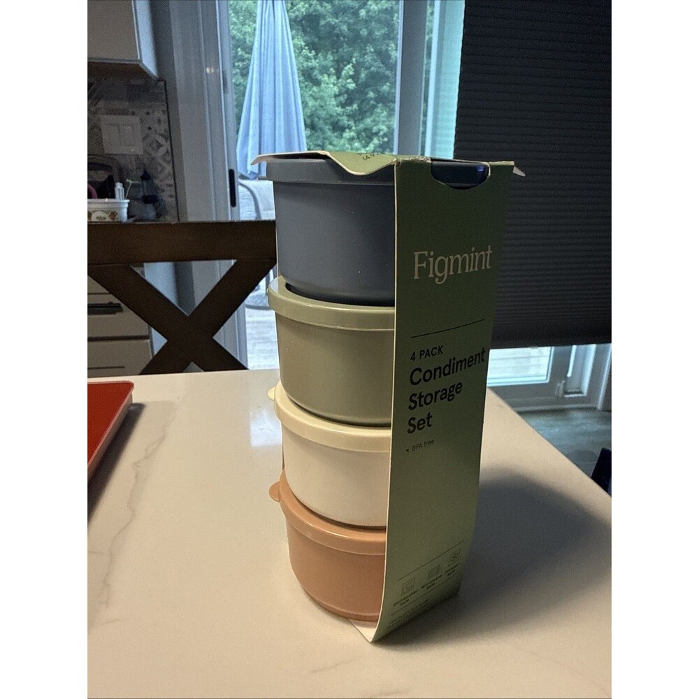 Figmint 4pc Condiment Storage Set BPA-Free Round Snap Lids Microwave/Freezer